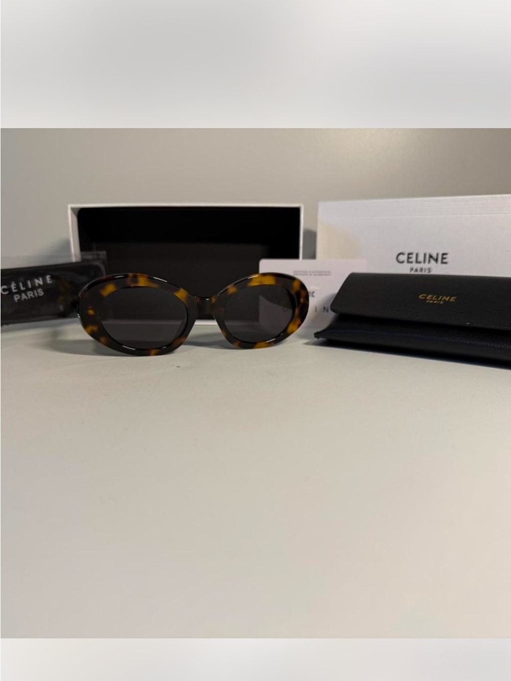 Celine Tortoise Shell Oval Sunglasses - Brown/Black Lenses - Picture 4 of 4